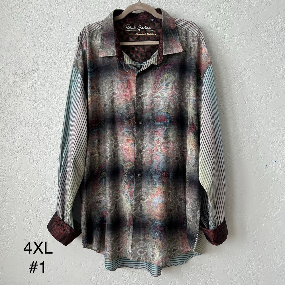 Robert Graham Quintain Limited Edition Shirt 4XL Paisley Stripe Flip Cuff